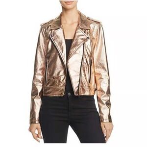 BLANKNYC vegan leather Gold Metallic Zip Biker Moto jacket size X Small
